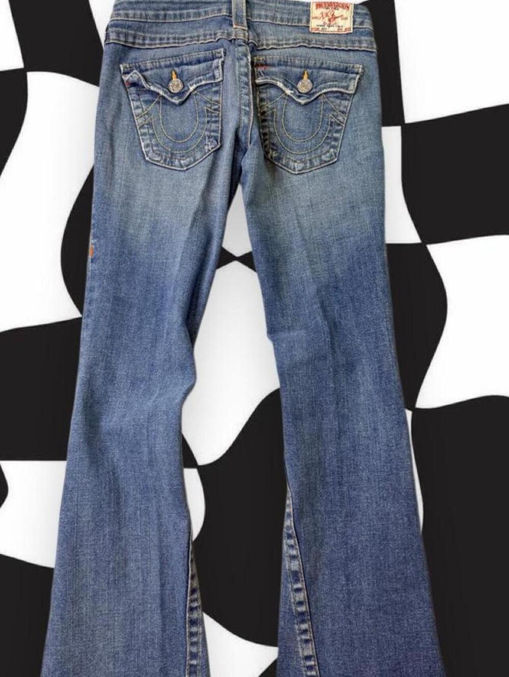 Vintage True Religion Joey blue denim jeans with a flared leg